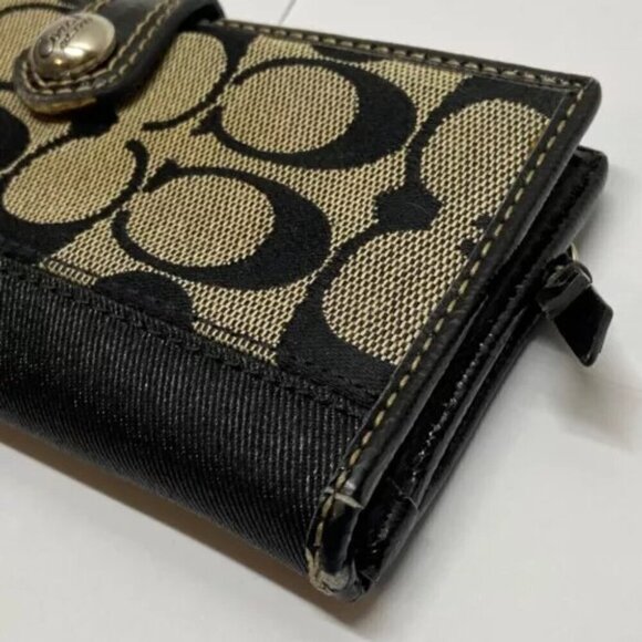 Coach Vintage Signature Snap Front Wallet Black Gray Canvas Leather Cardholder - Picture 5 of 15